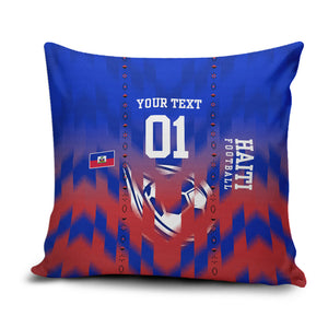 Personalized Haiti Football Pillow Cover Brush Stroke Soccer Graphic Flag Colors