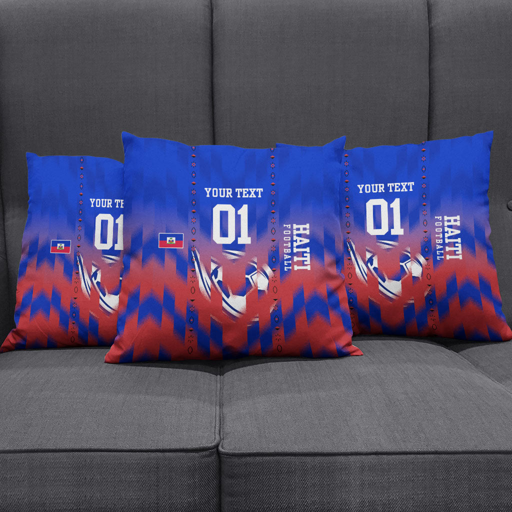 Personalized Haiti Football Pillow Cover Brush Stroke Soccer Graphic Flag Colors