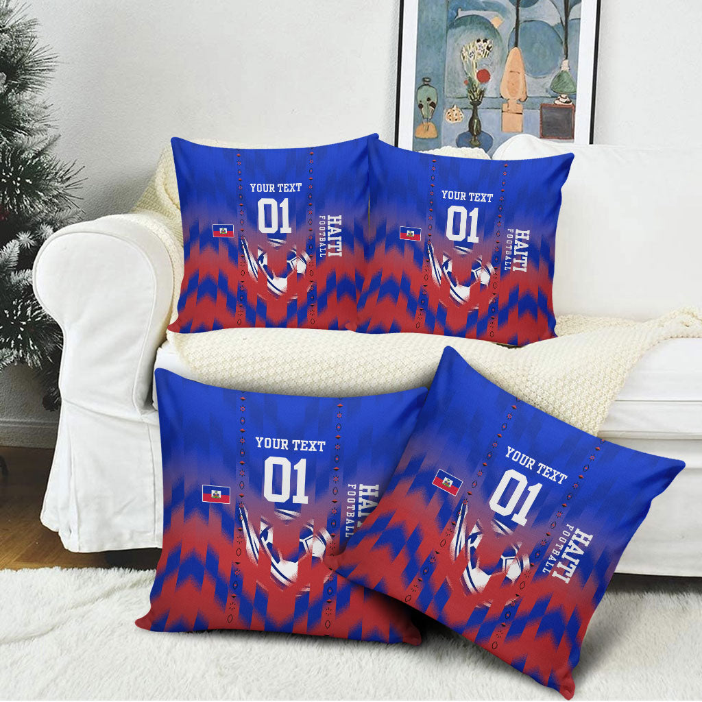 Personalized Haiti Football Pillow Cover Brush Stroke Soccer Graphic Flag Colors