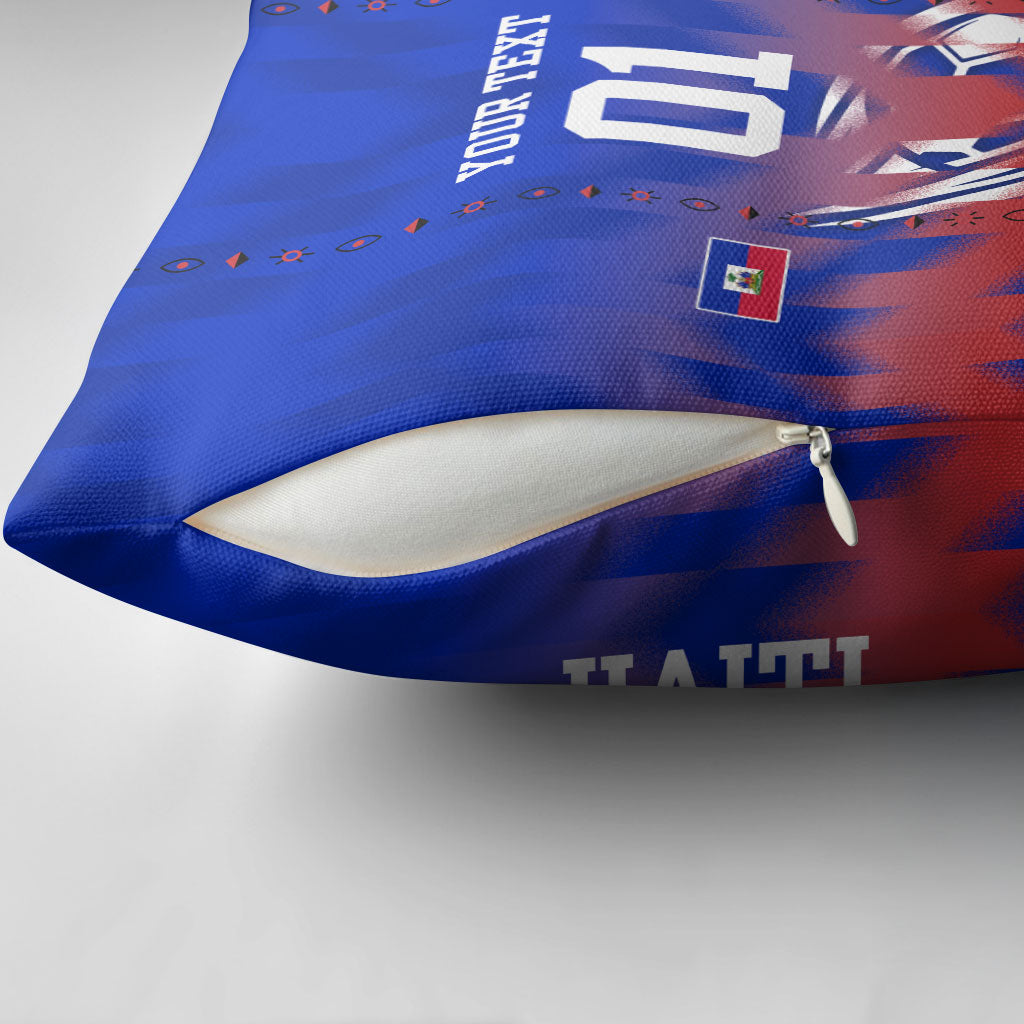 Personalized Haiti Football Pillow Cover Brush Stroke Soccer Graphic Flag Colors