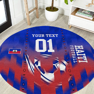 Personalized Haiti Football Round Carpet Brush Stroke Soccer Graphic Flag Colors