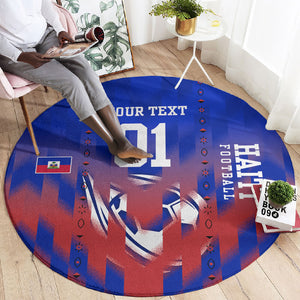 Personalized Haiti Football Round Carpet Brush Stroke Soccer Graphic Flag Colors