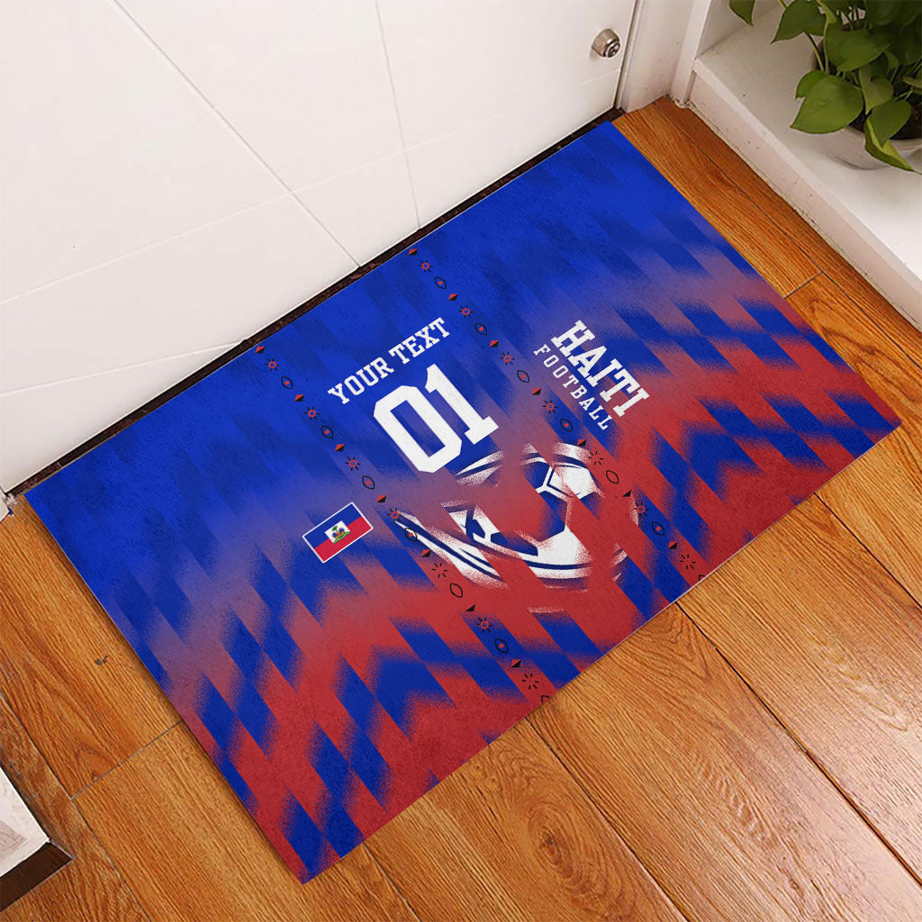 Personalized Haiti Football Rubber Doormat Brush Stroke Soccer Graphic Flag Colors
