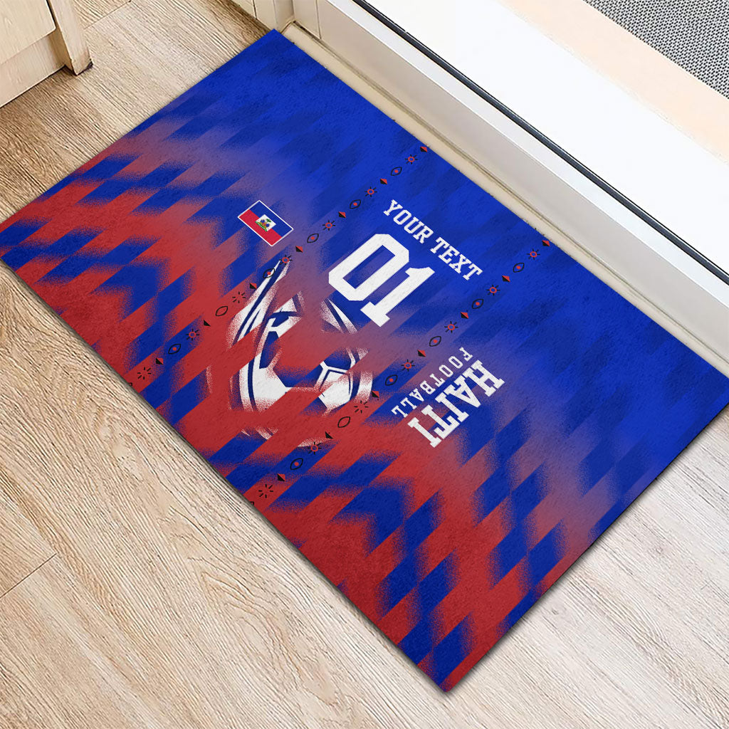 Personalized Haiti Football Rubber Doormat Brush Stroke Soccer Graphic Flag Colors