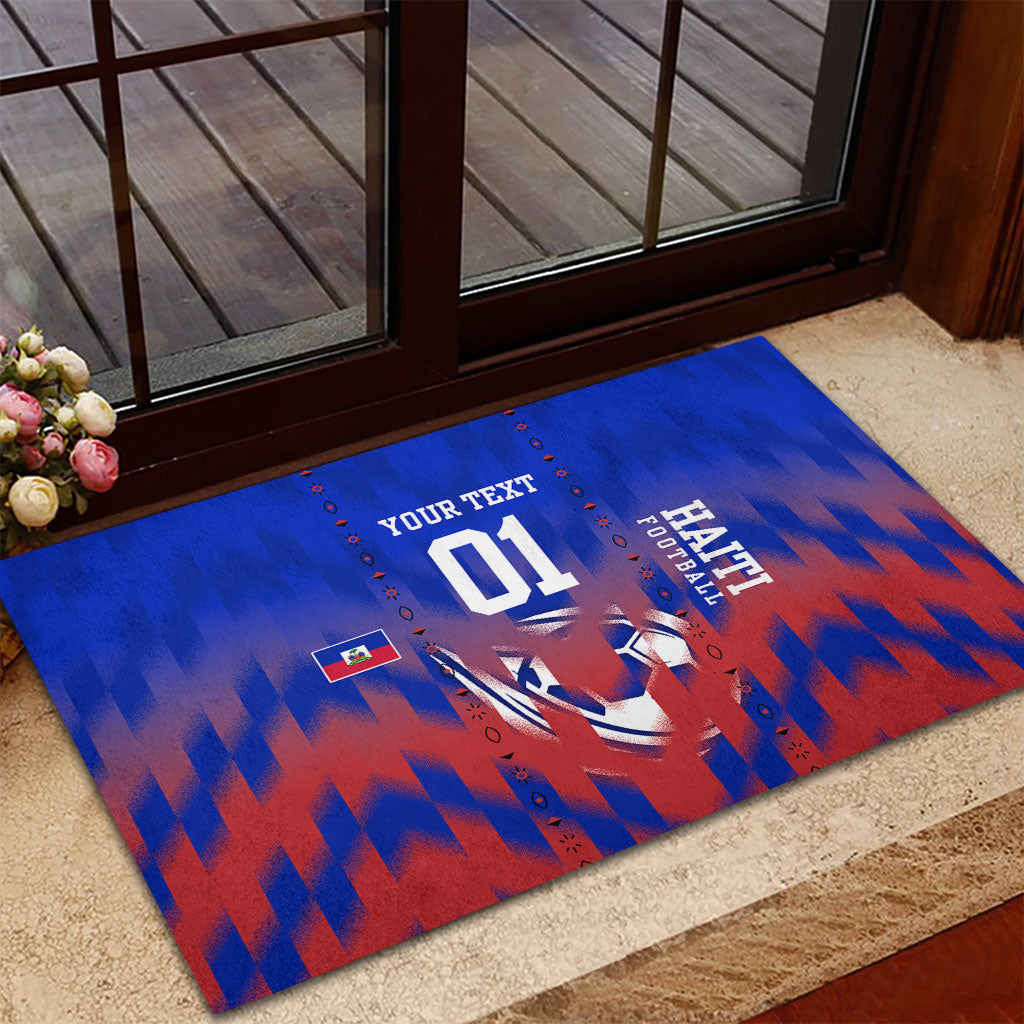 Personalized Haiti Football Rubber Doormat Brush Stroke Soccer Graphic Flag Colors