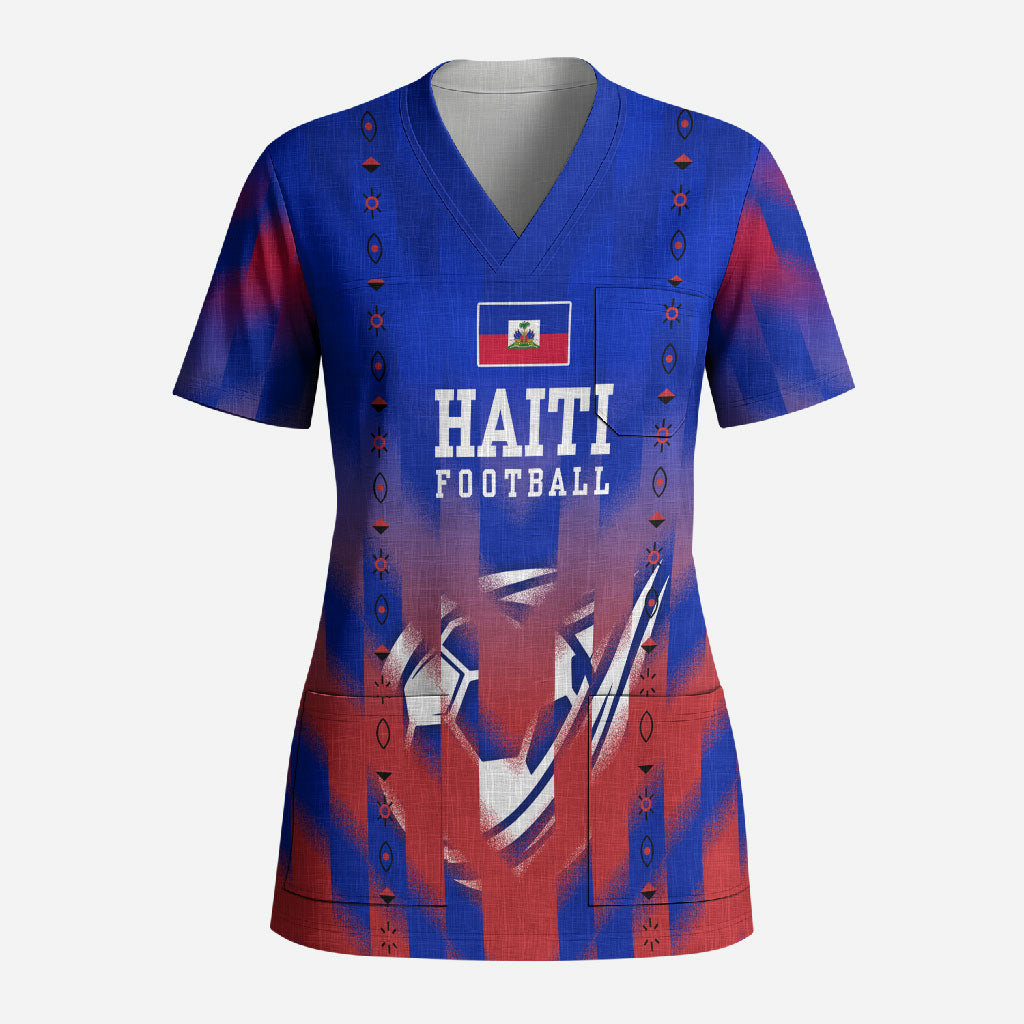 Personalized Haiti Football Scrub Top Brush Stroke Soccer Graphic Flag Colors