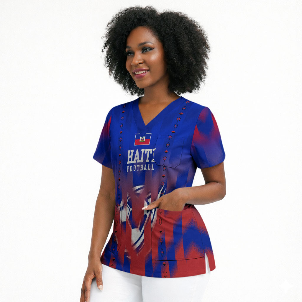 Personalized Haiti Football Scrub Top Brush Stroke Soccer Graphic Flag Colors