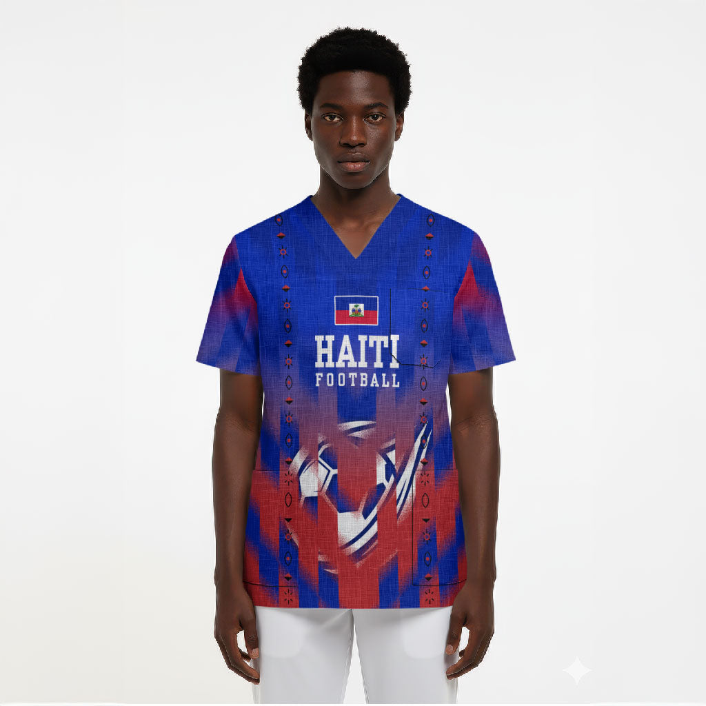 Personalized Haiti Football Scrub Top Brush Stroke Soccer Graphic Flag Colors