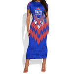 Personalized Haiti Football Short Sleeve Bodycon Dress Brush Stroke Soccer Graphic Flag Colors