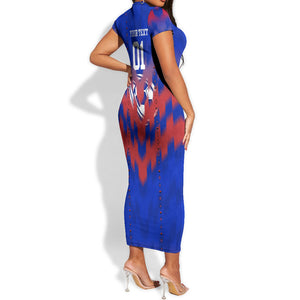 Personalized Haiti Football Short Sleeve Bodycon Dress Brush Stroke Soccer Graphic Flag Colors