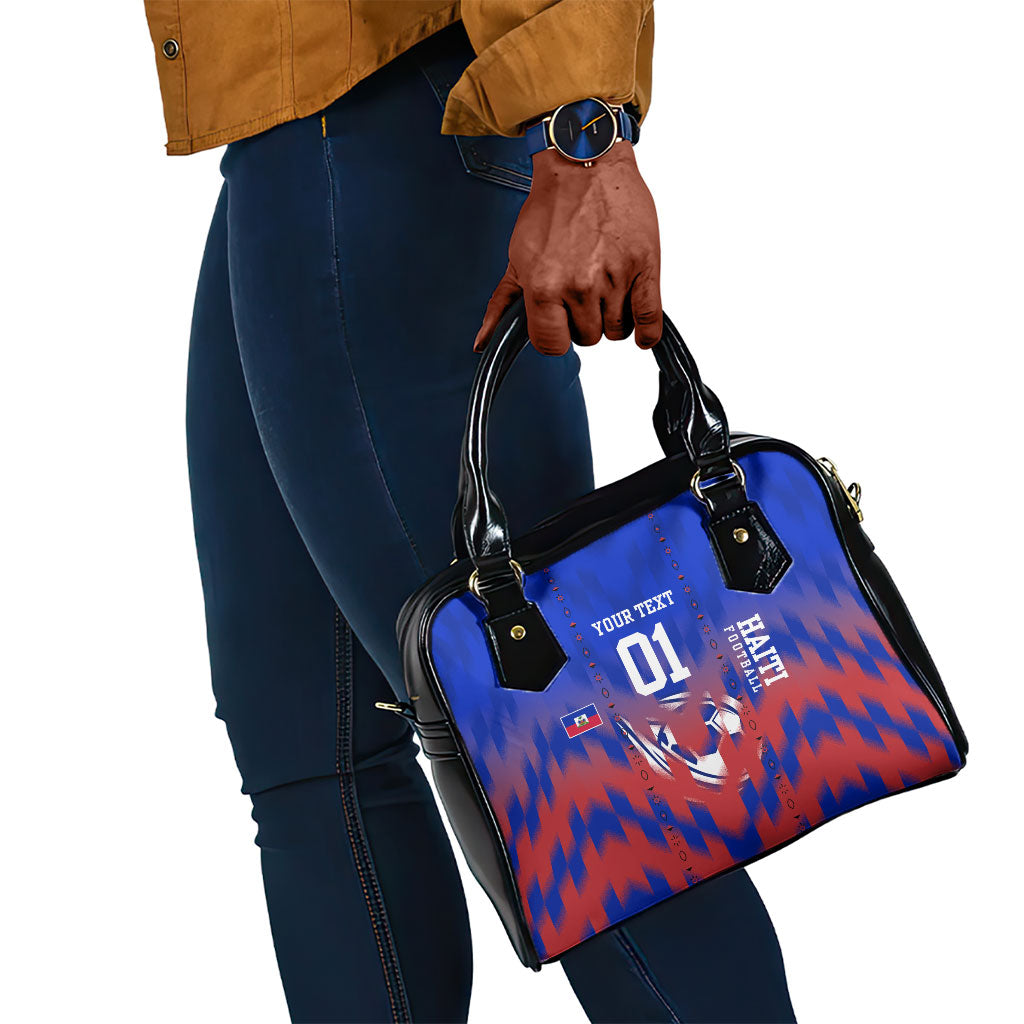Personalized Haiti Football Shoulder Handbag Brush Stroke Soccer Graphic Flag Colors