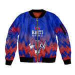 Personalized Haiti Football Sleeve Zip Bomber Jacket Brush Stroke Soccer Graphic Flag Colors