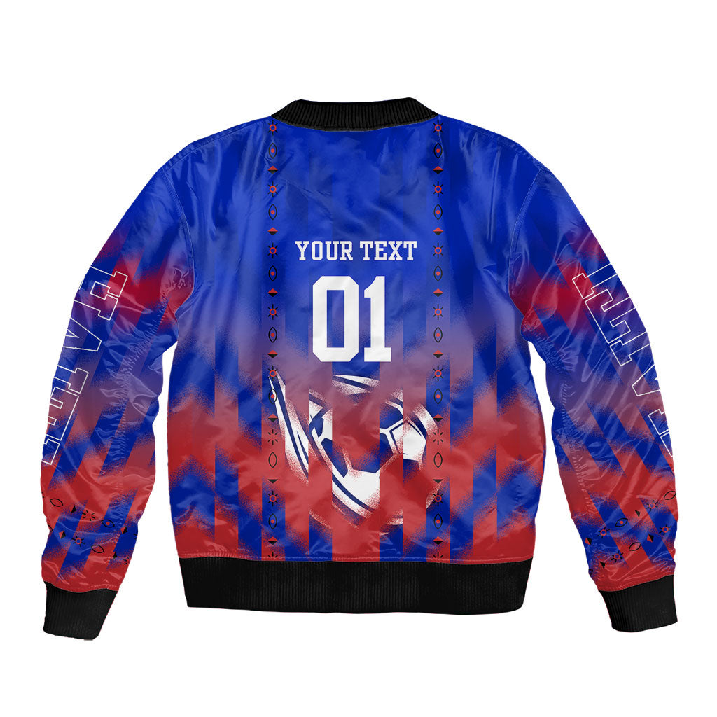 Personalized Haiti Football Sleeve Zip Bomber Jacket Brush Stroke Soccer Graphic Flag Colors