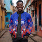 Personalized Haiti Football Sleeve Zip Bomber Jacket Brush Stroke Soccer Graphic Flag Colors