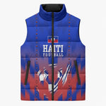 Personalized Haiti Football Sleeveless Puffer Jacket Brush Stroke Soccer Graphic Flag Colors