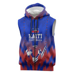 Personalized Haiti Football Sleeveless Zip Hoodie Brush Stroke Soccer Graphic Flag Colors