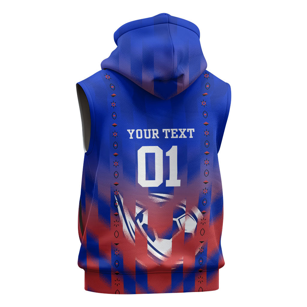 Personalized Haiti Football Sleeveless Zip Hoodie Brush Stroke Soccer Graphic Flag Colors