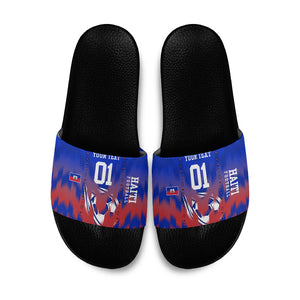 Personalized Haiti Football Slide Sandals Brush Stroke Soccer Graphic Flag Colors