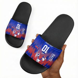 Personalized Haiti Football Slide Sandals Brush Stroke Soccer Graphic Flag Colors