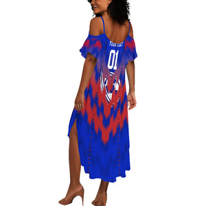 Personalized Haiti Football Summer Maxi Dress Brush Stroke Soccer Graphic Flag Colors