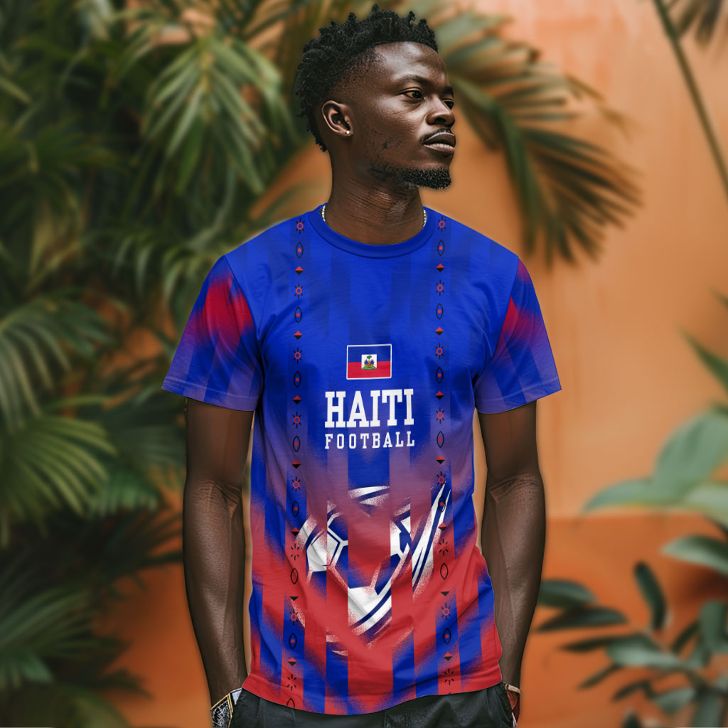Personalized Haiti Football T shirt Brush Stroke Soccer Graphic Flag Colors