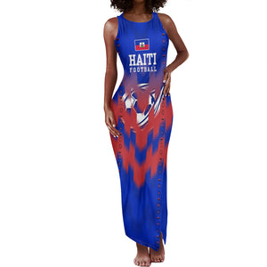 Personalized Haiti Football Tank Maxi Dress Brush Stroke Soccer Graphic Flag Colors