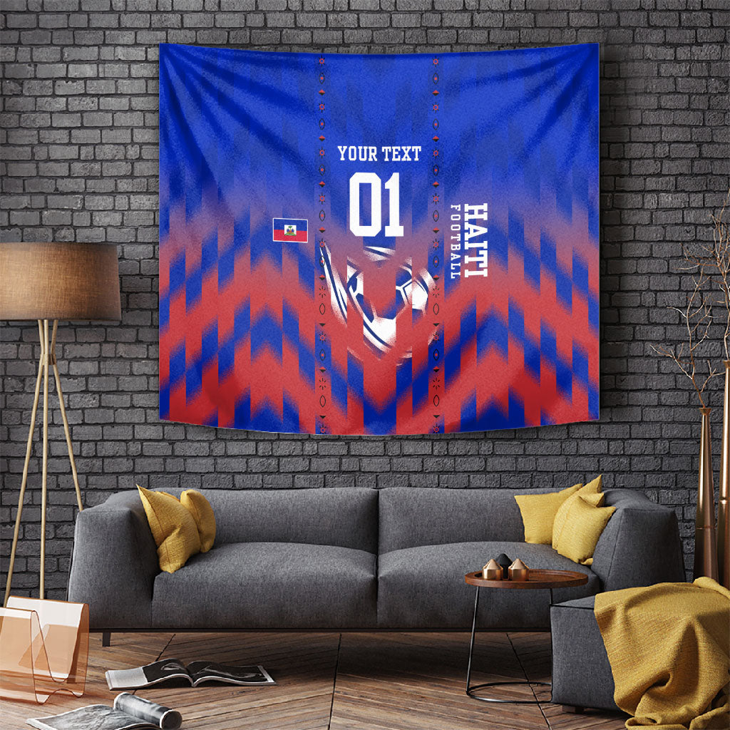 Personalized Haiti Football Tapestry Brush Stroke Soccer Graphic Flag Colors