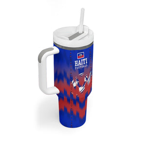 Personalized Haiti Football Tumbler With Handle Brush Stroke Soccer Graphic Flag Colors