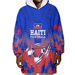 Personalized Haiti Football Wearable Blanket Hoodie Brush Stroke Soccer Graphic Flag Colors