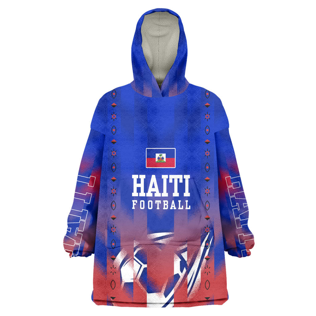 Personalized Haiti Football Wearable Blanket Hoodie Brush Stroke Soccer Graphic Flag Colors
