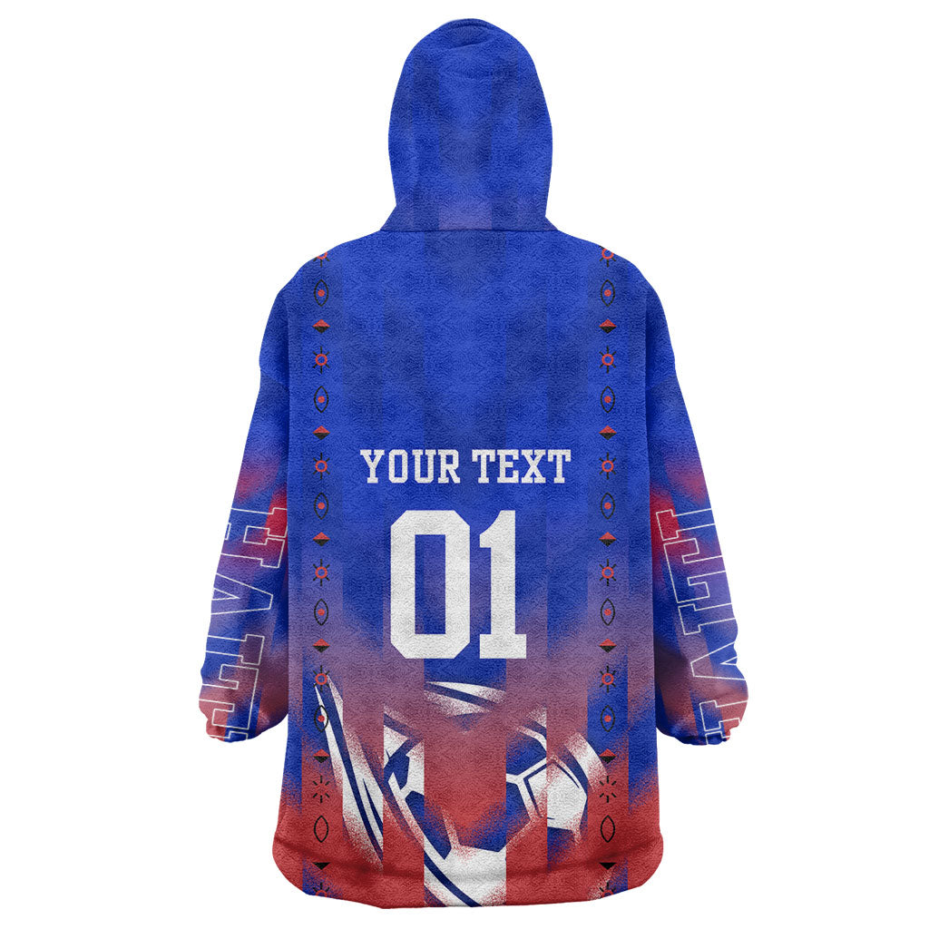 Personalized Haiti Football Wearable Blanket Hoodie Brush Stroke Soccer Graphic Flag Colors