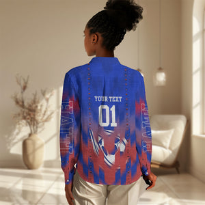 Personalized Haiti Football Women Casual Shirt Brush Stroke Soccer Graphic Flag Colors