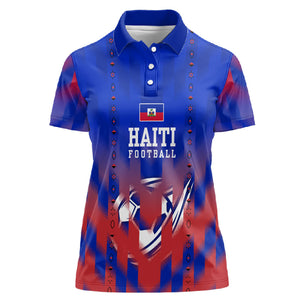 Personalized Haiti Football Women Polo Shirt Brush Stroke Soccer Graphic Flag Colors