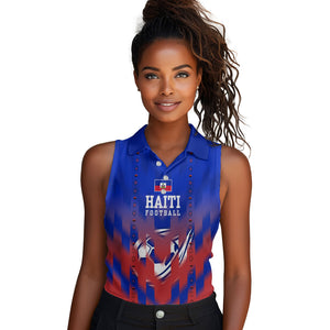Personalized Haiti Football Women Sleeveless Polo Shirt Brush Stroke Soccer Graphic Flag Colors