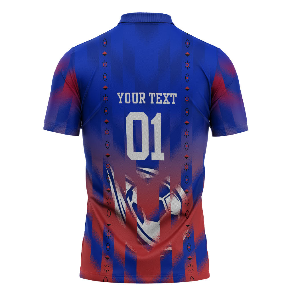 Personalized Haiti Football Zipper Polo Shirt Brush Stroke Soccer Graphic Flag Colors