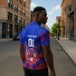 Personalized Haiti Football Zipper Polo Shirt Brush Stroke Soccer Graphic Flag Colors