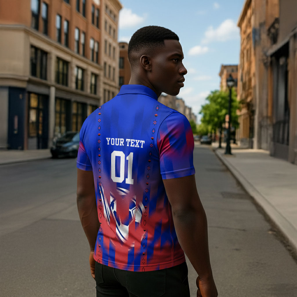 Personalized Haiti Football Zipper Polo Shirt Brush Stroke Soccer Graphic Flag Colors