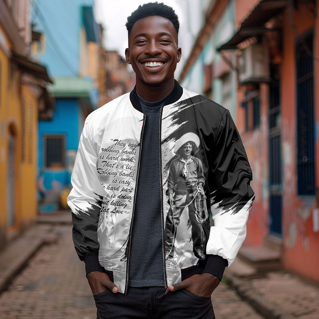 Nat Love Bomber Jacket Deadwood Dick Legendary Black Cowboy - Famous Outlaw Quote