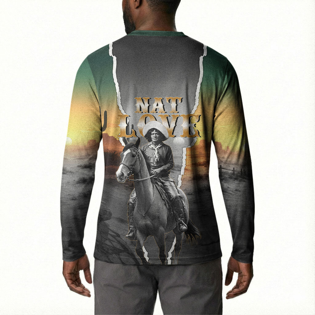 Nat Love Deadwood Dick Legendary Black Cowboy Button Sweatshirt Western Frontier Style With Native Southwest Pattern