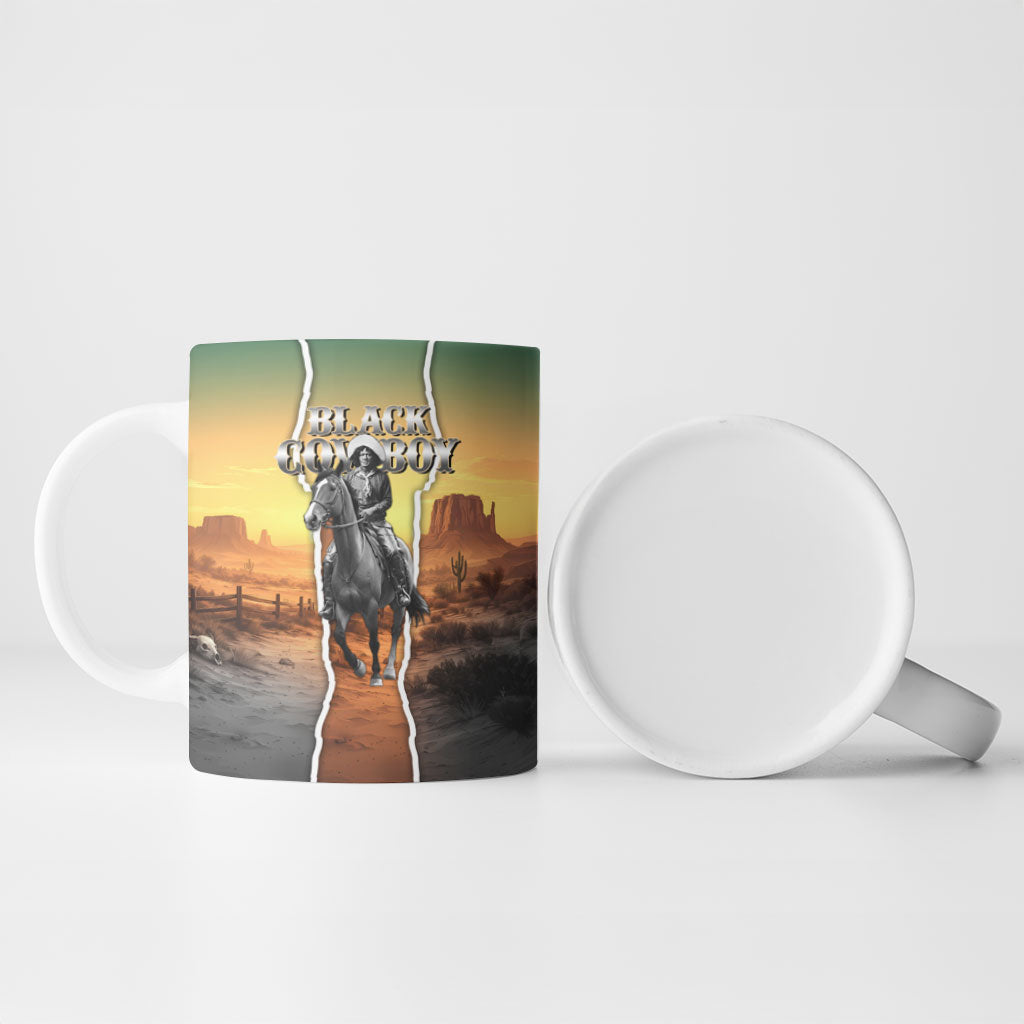 Nat Love Deadwood Dick Legendary Black Cowboy Ceramic Mug Western Frontier Style With Native Southwest Pattern