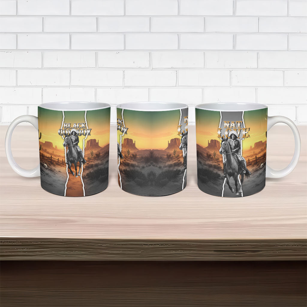 Nat Love Deadwood Dick Legendary Black Cowboy Ceramic Mug Western Frontier Style With Native Southwest Pattern