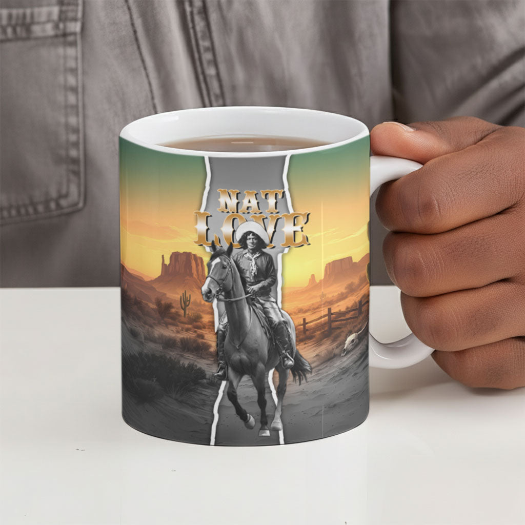 Nat Love Deadwood Dick Legendary Black Cowboy Ceramic Mug Western Frontier Style With Native Southwest Pattern