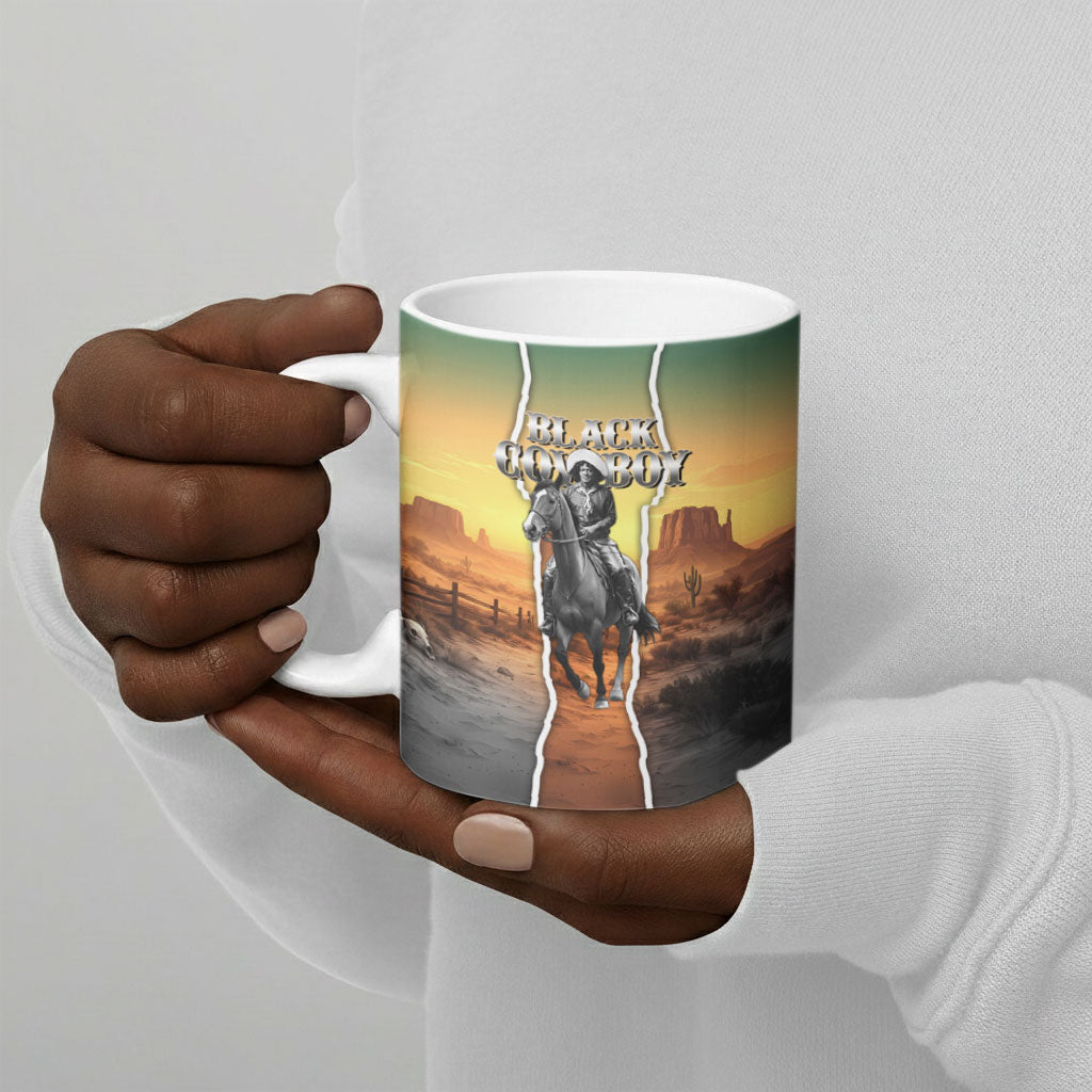 Nat Love Deadwood Dick Legendary Black Cowboy Ceramic Mug Western Frontier Style With Native Southwest Pattern
