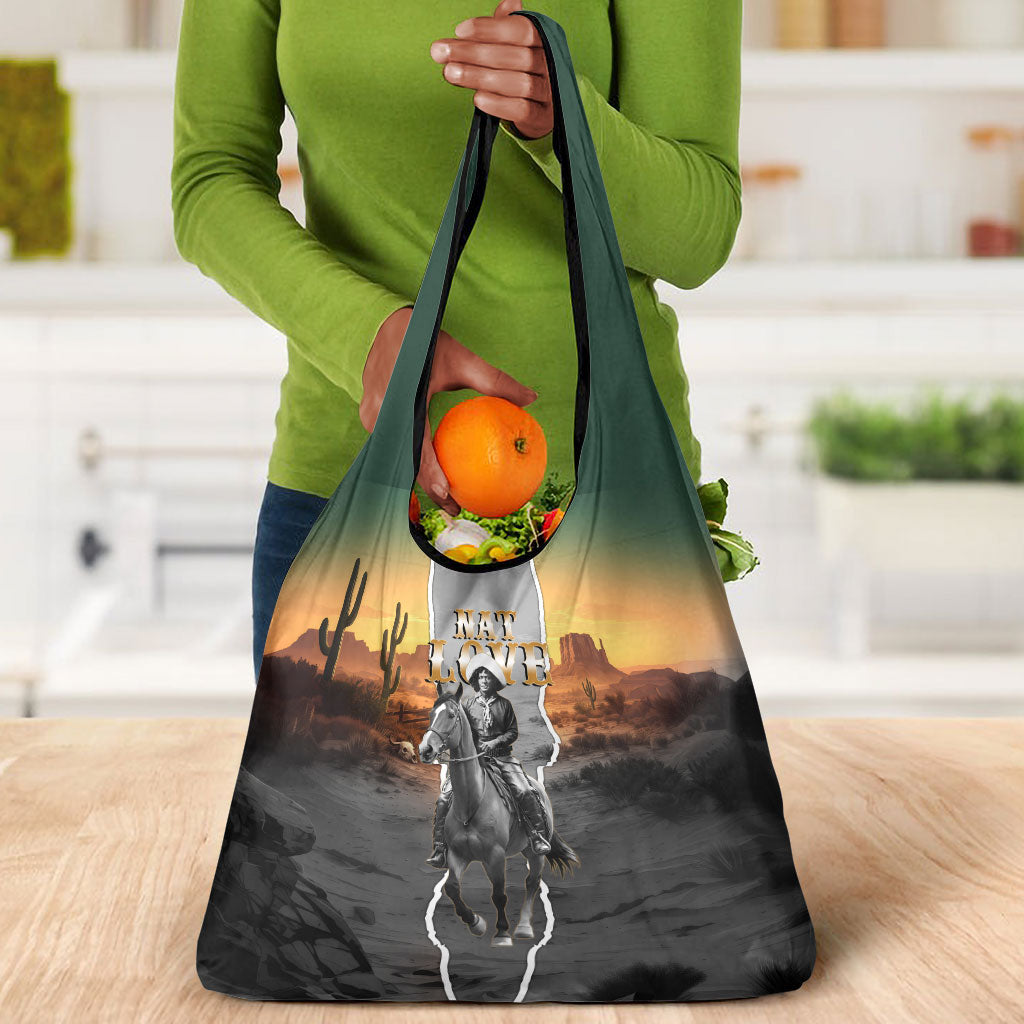 Nat Love Deadwood Dick Legendary Black Cowboy Grocery Bag Western Frontier Style With Native Southwest Pattern