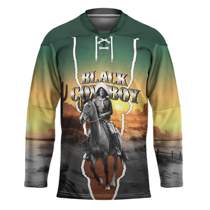 Nat Love Deadwood Dick Legendary Black Cowboy Hockey Jersey Western Frontier Style With Native Southwest Pattern