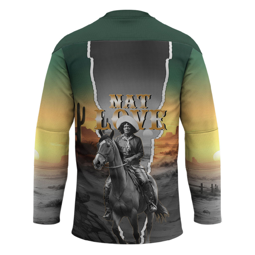 Nat Love Deadwood Dick Legendary Black Cowboy Hockey Jersey Western Frontier Style With Native Southwest Pattern