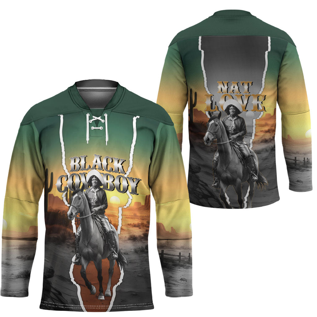 Nat Love Deadwood Dick Legendary Black Cowboy Hockey Jersey Western Frontier Style With Native Southwest Pattern