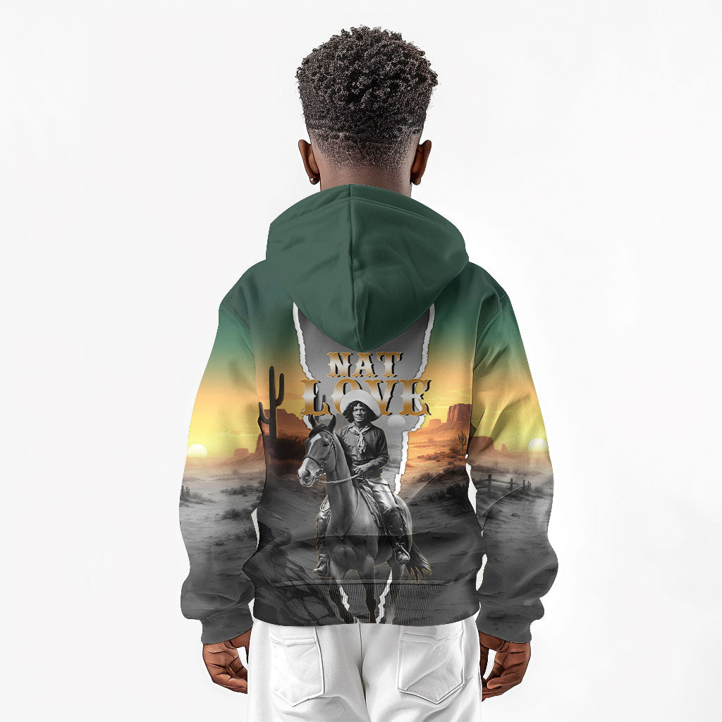 Nat Love Deadwood Dick Legendary Black Cowboy Kid Hoodie Western Frontier Style With Native Southwest Pattern