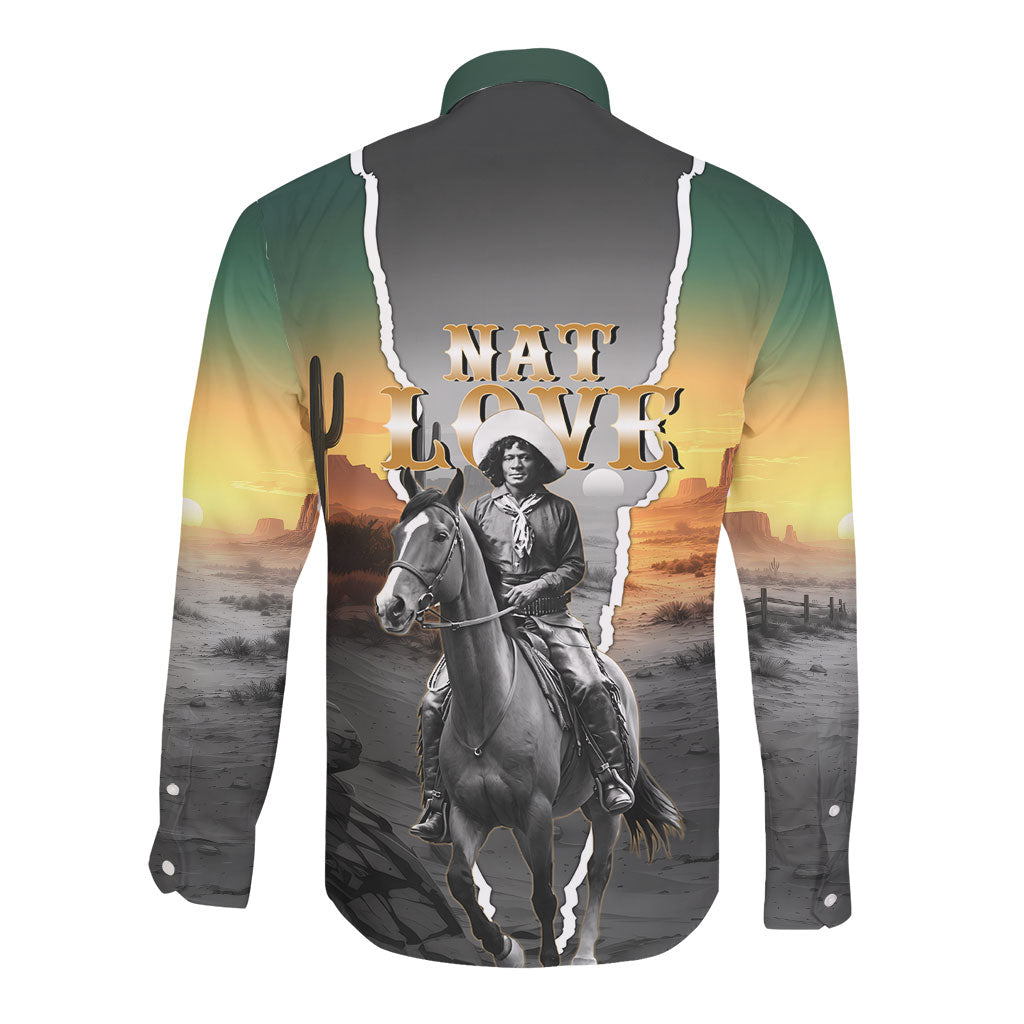 Nat Love Deadwood Dick Legendary Black Cowboy Long Sleeve Button Shirt Western Frontier Style With Native Southwest Pattern