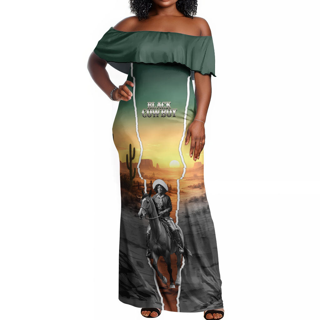 Nat Love Deadwood Dick Legendary Black Cowboy Off Shoulder Maxi Dress Western Frontier Style With Native Southwest Pattern